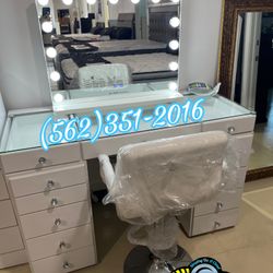 White Vanity Led Lights With Glass Desk New 