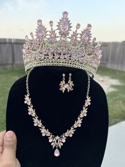 Blush Pink Crown & Jewelry Set – Quinceañera Princess Set 👑💗