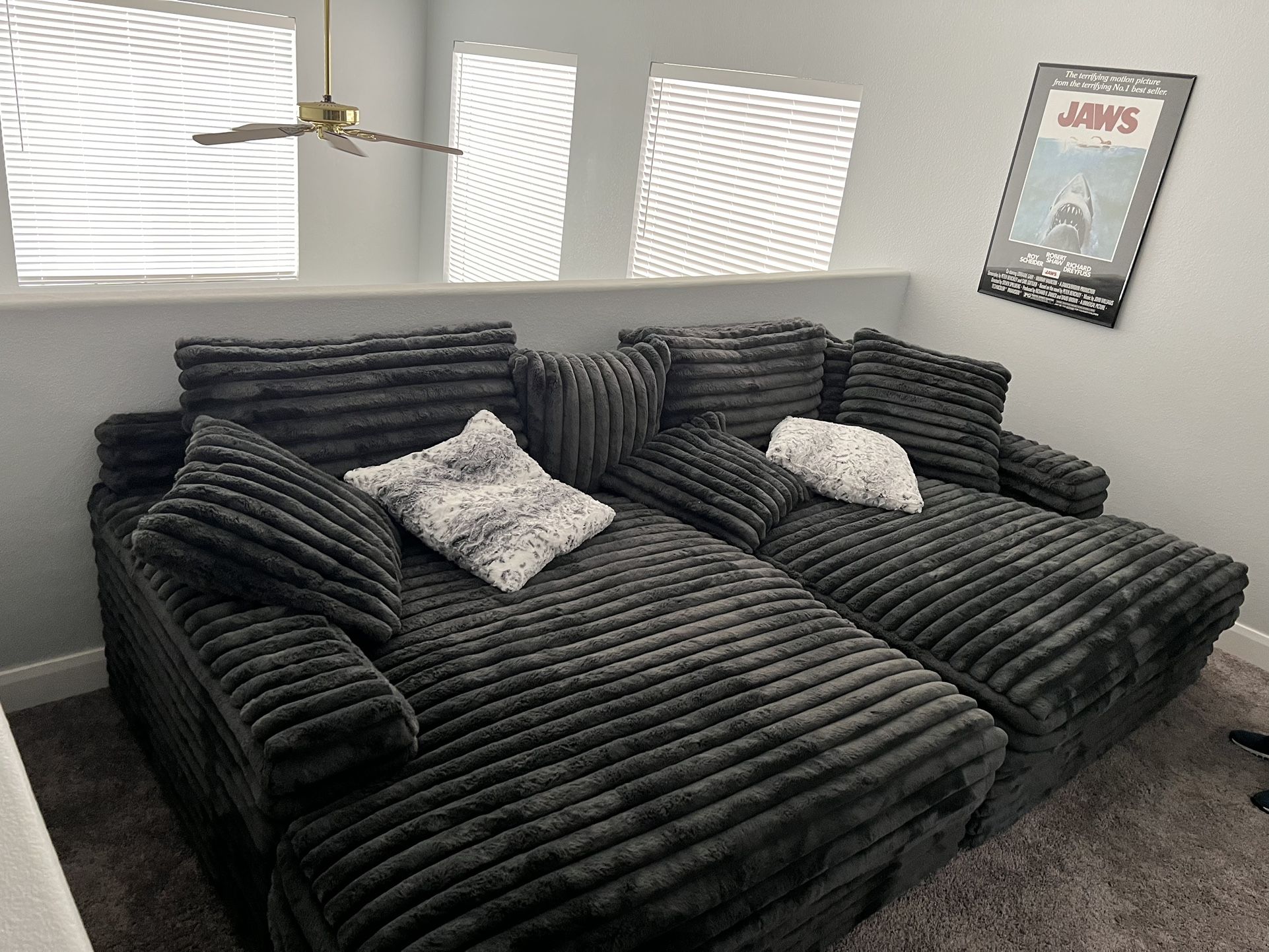 Walker Furniture Jumbo 2 Piece Chaise Sectional with 6 Pillows for Sale