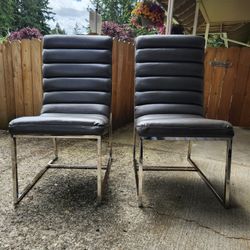 PAIR of Modern Grey LEATHER BARDOT Dining Chairs-Excellent Condition!