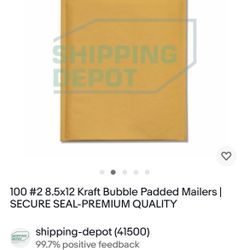 100 #2 8.5x12 Kraft Bubble Mailers - Brand New In Box 