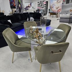 Dining Table Set With Green Velvet Chairs 