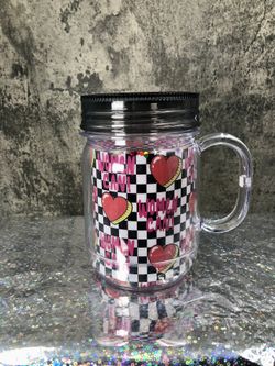 Plastic Water Bottle and Mug with Confetti decorations, Says “ Women Can!”
