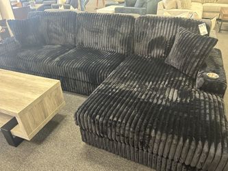 Black Corduroy Modular Sectional With USB Ports