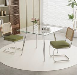 Glass Top Dining Table with Chrome Legs & chairs