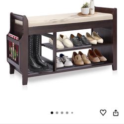 New YUKOOL Bamboo Shoe Storage Bench, 3-Tier Shoe Rack with Padded Seat Cushion, Shoe Shelves for Entryway, Living Room, Bedroom, Hallway 39” Inch