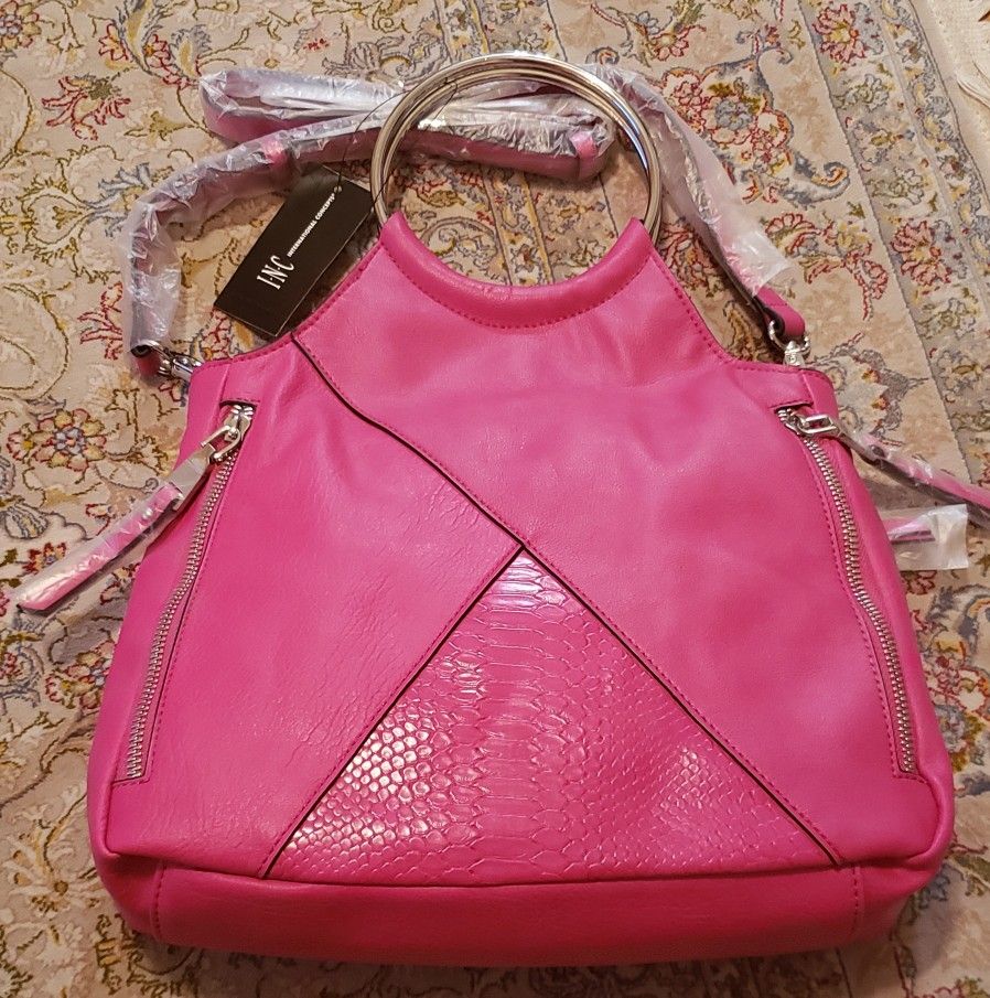 INC Fuchsia Pink Top Ring Handle Silver Tone Crossbody Bag MSRP $79.50