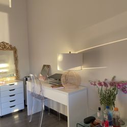 Bundle Deal, (NEW Desk, Chair, Gold Mirror, Glass Side Table, Lamp, Makeup Dresser)