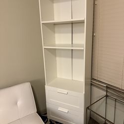 White Bookshelf with Drawers – Storage Bookcase Cabinet