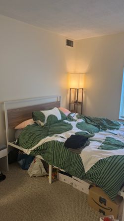 Queen size bed frame and mattress - like new