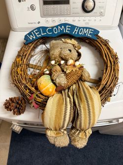 Welcome Home Fall Grapevine Wreath with Bear
