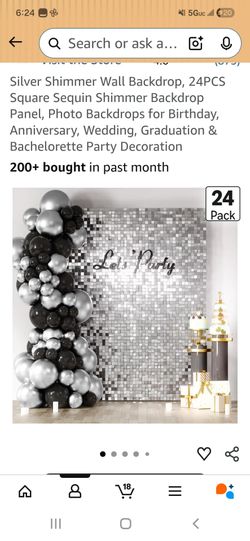 Silver Shimmer Wall Backdrop, 24PCS Square Sequin Shimmer Party Decoration
