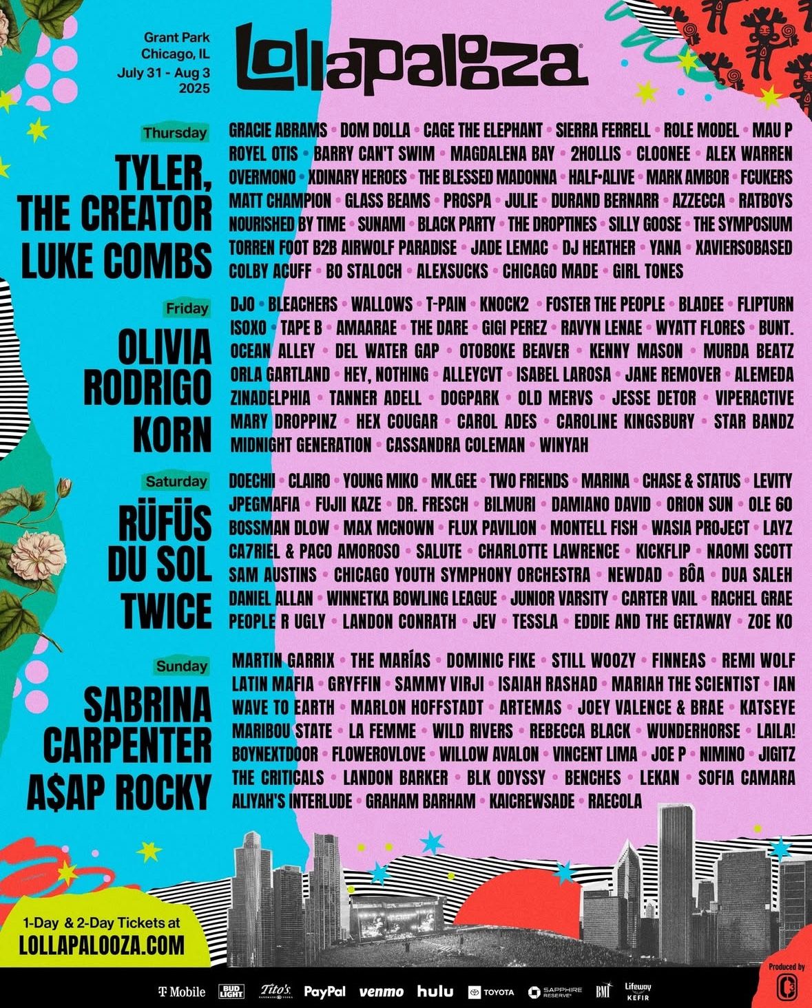 LOLLAPALOOZA TWO 2-DAY FRI/SAT TICKETS FOR SALE