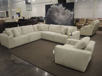 Moto Motion Mod 5 Piece Media Sectional - Cream | L-Shaped Couch | Corner Couch