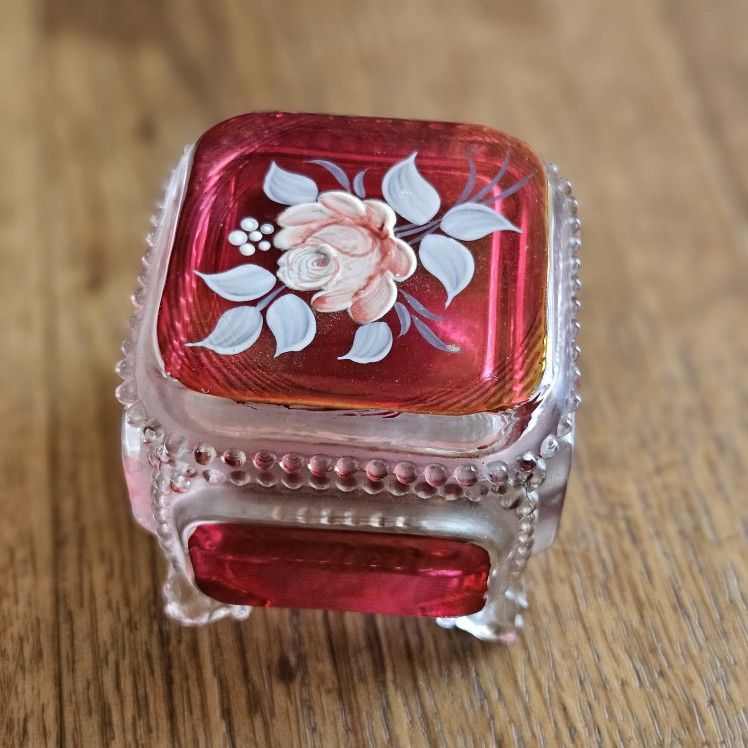 Vintage signed 1978 small square burgundy trinket box