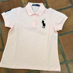 Ralph Lauren Ladies Shirt Pink with dark blue Logo, Large, NEW without tag