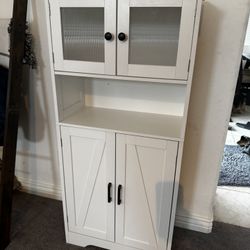 Tuekys 50" Bathroom Cabinet, Freestanding Floor Linen Storage Cabinet, Kitchen Pantry Storage Cabinet with Glass Doors & Adjustable Shelves, Standing 