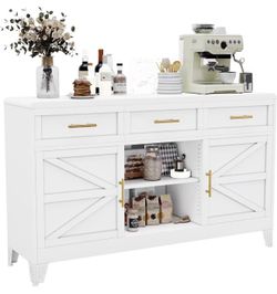 Sideboard Buffet Cabinet with Drawers, 59" Large Sideboard Cabinet with Doors & Adjustable Shelves, Modern Farmhouse Coffee Bar Console Table, Coffee 
