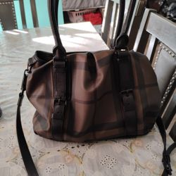 Burberry Black Smoke Checkered PVC & Black Leather Northfield Tote Crossbody 