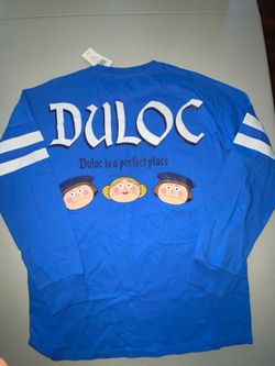 Shrek Duloc Long Sleeve Shirt Blue Spirit Jersey Dreamworks Size XS