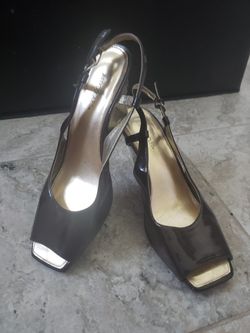 Sexy Wet Leather Brown Wedge Shoes in size 8 by Aerosols. New/defects.