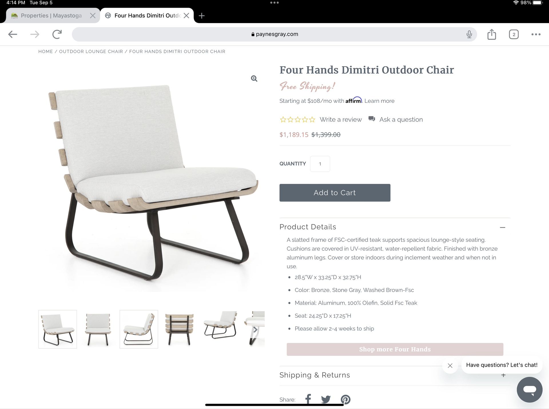 Four Hands Dimitri Outdoor Chair