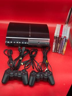Sony PlayStation 3 PS3 CECHL01 80GB Fat Console Bundle 2 OEM Controllers 6 Games