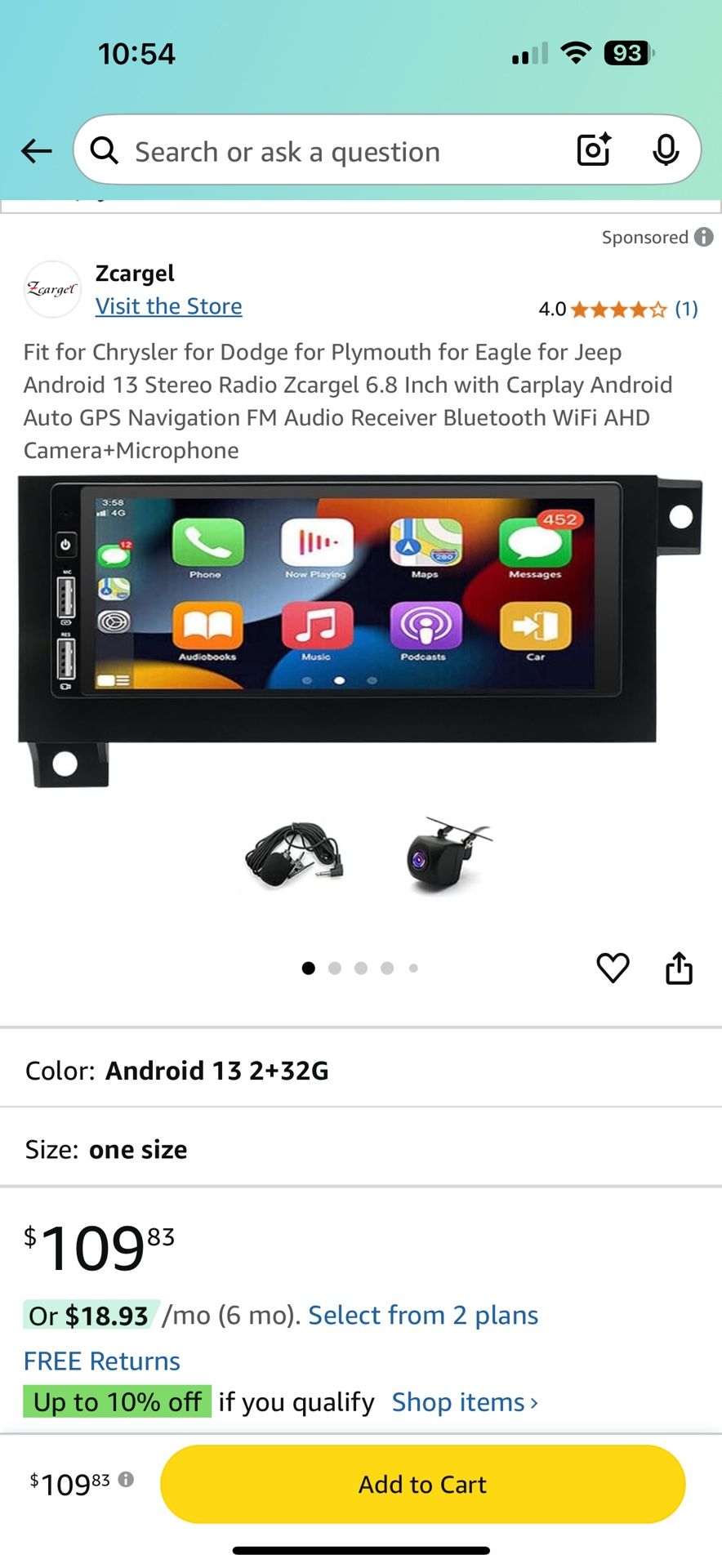 Fit for Chrysler for Dodge for Plymouth for Eagle for Jeep Android 13 Stereo Radio Zcargel 6.8 Inch with Carplay Android Auto GPS Navigation FM Audio