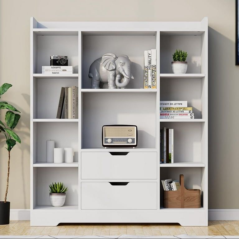 White Kids Bookshelf With 2 Drawers