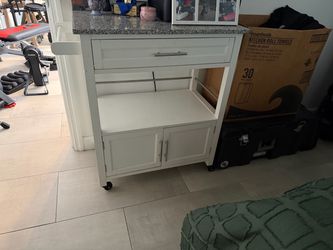 White Kitchen Cart with Granite Top