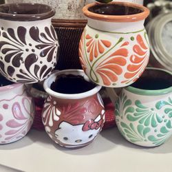 4 inch hand-painted Mexican clay mugs (jarritos de barro pintados a mano). $6 EACH OR 3x$15