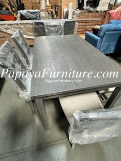 NEW 6 PIECE Dining Room Table and Chair Bench Set Gray Wood Finish Kitchen Furniture Warehouse BIG Discount Clearance Closeout SALE Upholstered Cushi 