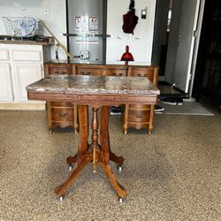 Marble And Wood Accent Side Table 