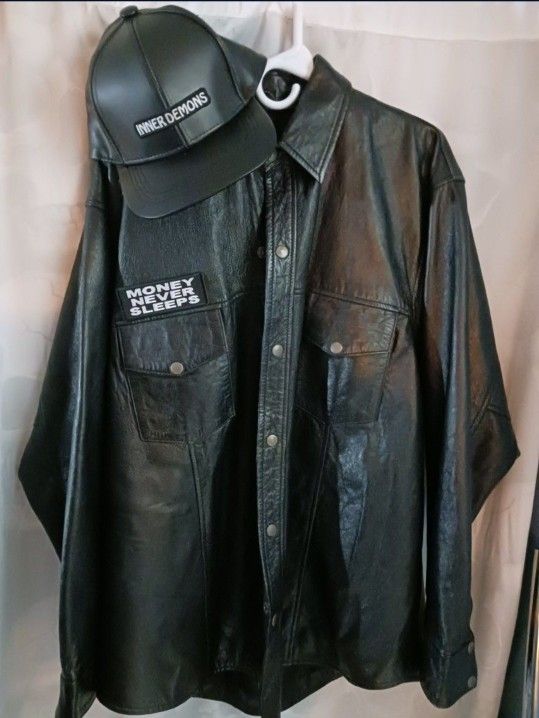 CUSTOM Leather Button Up Shirt & Leather Snapback Set