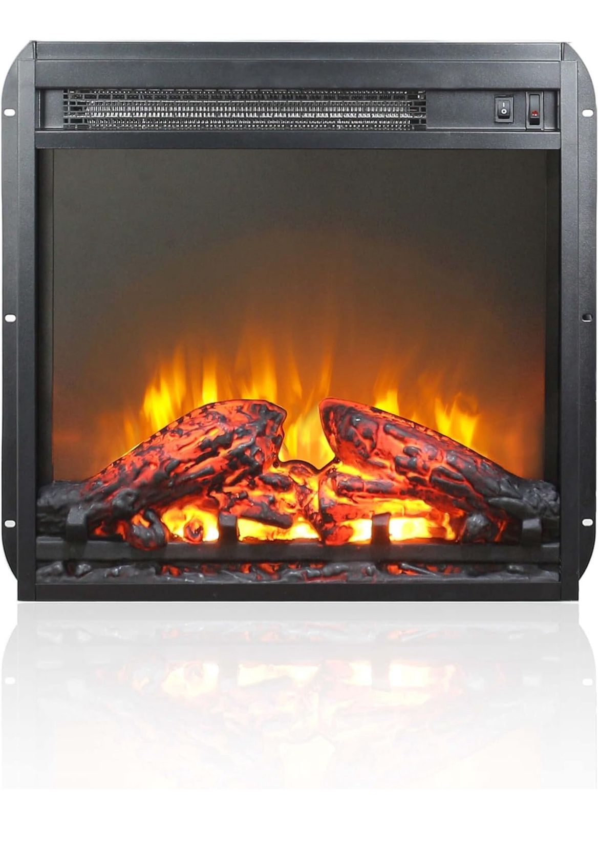 New 18" Electric Fireplace Insert, Ultra-Thin Fireplace Heater with Log Set & Realistic Flame, Reces