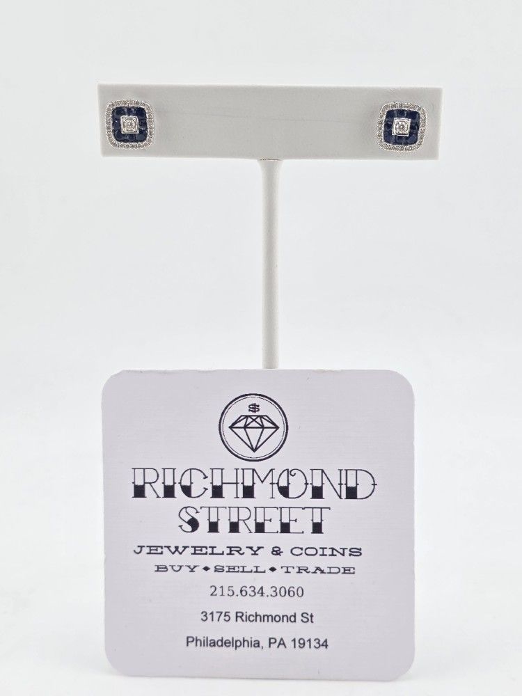 14k gold diamond & sapphire earrings