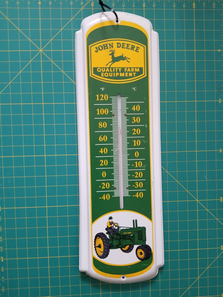 Vintage John Deere Quality Farm Equipment Metal Thermometer
