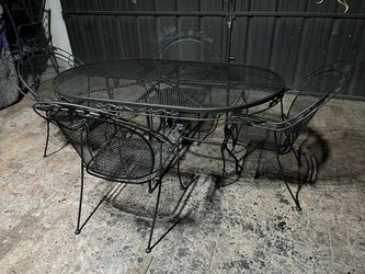 Outdoor Patio Metal 66” Table & 4 Metal Patio Chairs