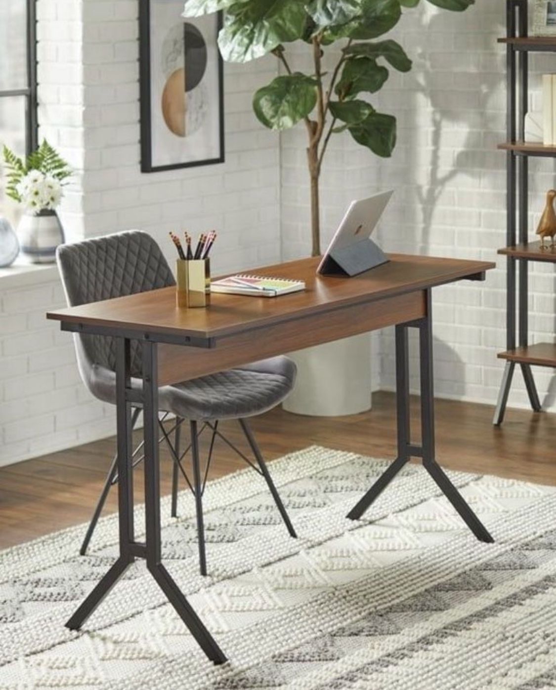 Spacious Writing Computer Desk Sturdy Walnut Finished