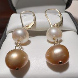 PEARLS EARRINGS IN 14K YELLOW GOLD HAND SELECTED FRESHWATER PEARLS 