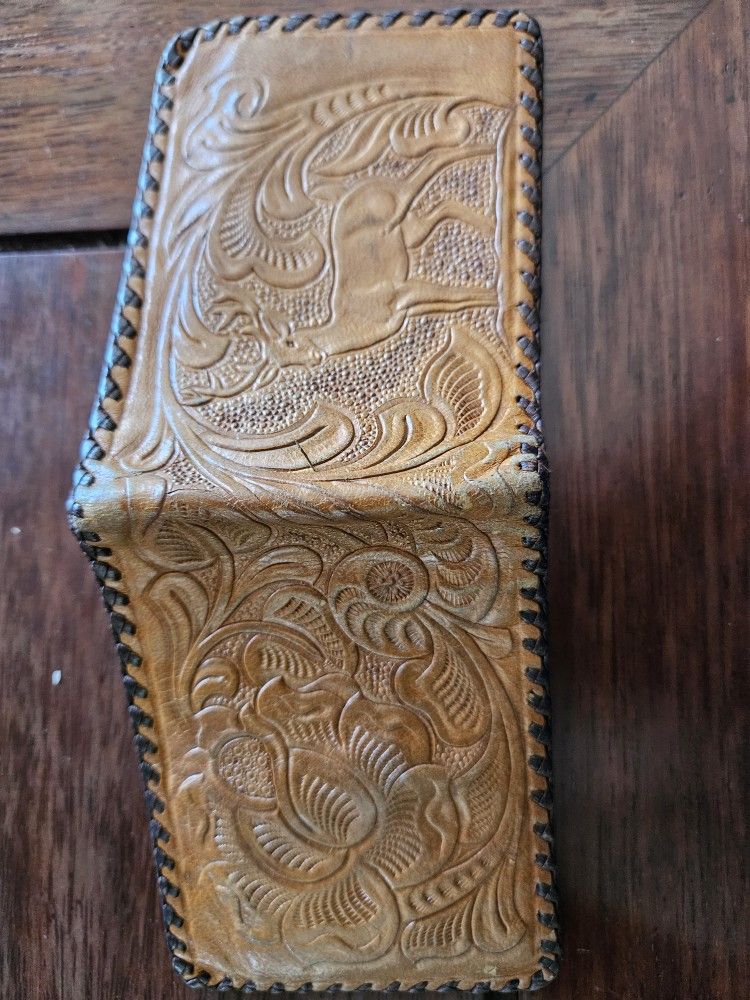 Vintage handmade Mexican laced leather wallet