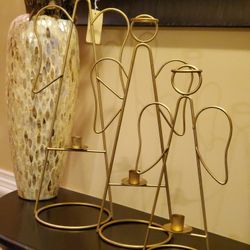 SET of (3) Gold Angel Shaped Metal Candle Holders Decor Christmas/Holiday