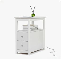 Narrow Nightstand with Charging Station & Outlets