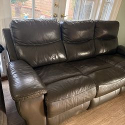 Top Grain Genuine Leather Dark Gray Recliner Couch Sofa