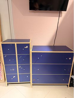 Blue 8 drawer and 3 drawer dresser set