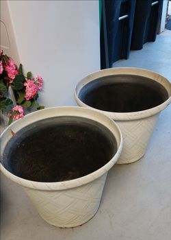 Two Very Large Floral Planters Pots