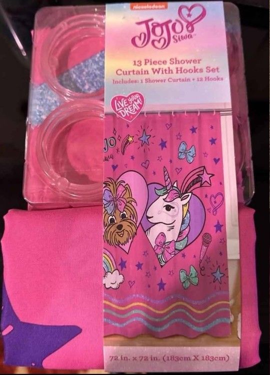 Jojo Siwa Shower Curtain, Rods, and Foam Bath Rug