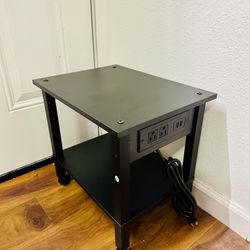 Wood Under Desk Table Printer Stand with Lockable Wheels and Charging Station Outlet USB Size Length 16", Width 12", Height 15" New Condition  