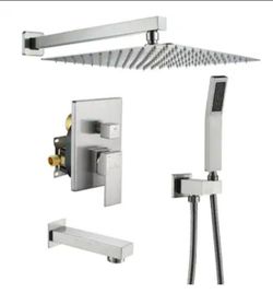 Boyel Living 1-Spray Patterns with 2.5 GPM 12 in. Square Wall Mount Dual Shower Heads with Pressure Balance Valve in Brushed Nickel