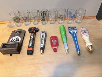 Bar Lot (glassware, tap handles, signs)